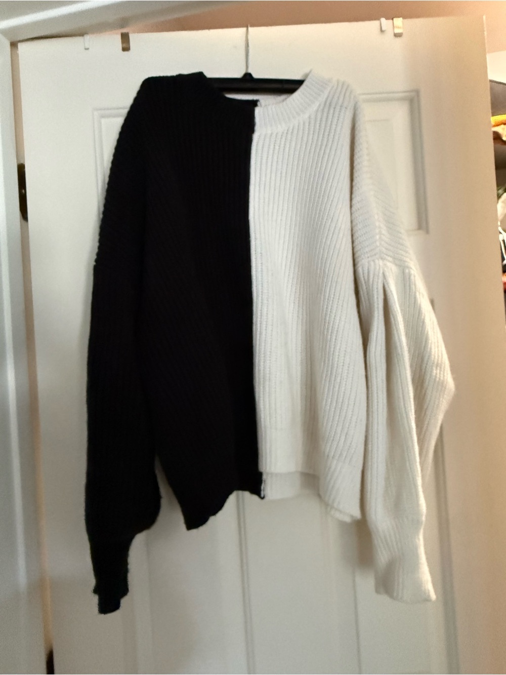 Sanctuary Half-and-Half Black & White Ribbed Crew Sweater